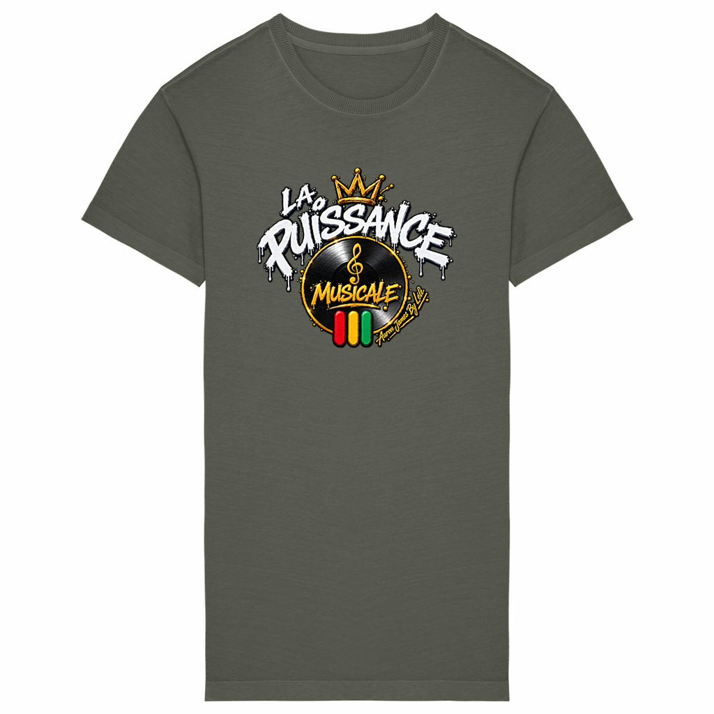 Robe T-shirt Vintage Femme La Puissance Musicale - face_kaki