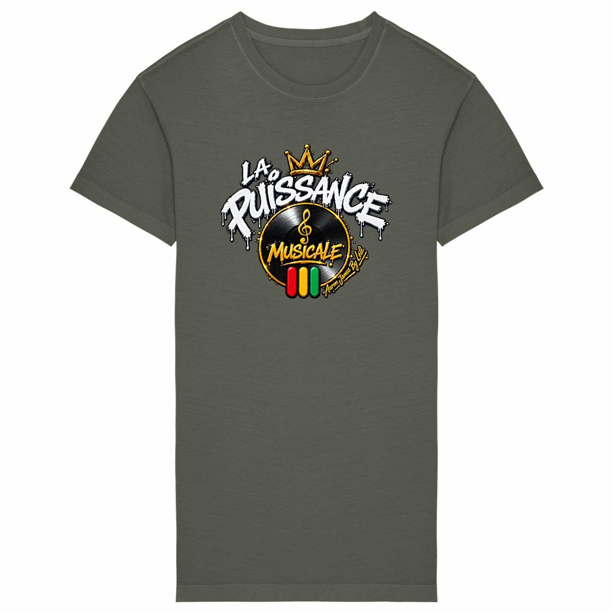 Robe T-shirt Vintage Femme La Puissance Musicale - face_kaki